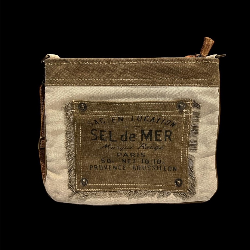 Myra Bag "Sel de Mer Paris" Leather & Canvas Crossbody Shoulder Bag - Boho Chic